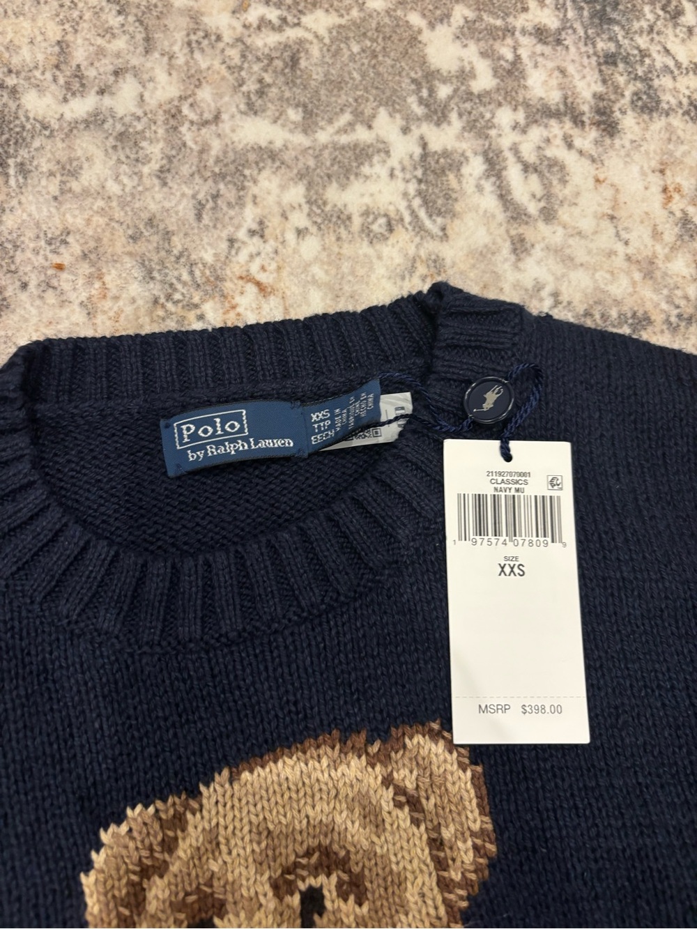 NWT Ralph Lauren Navy Polo Bear Crewneck Sweater XXS - Picture 3 of 4